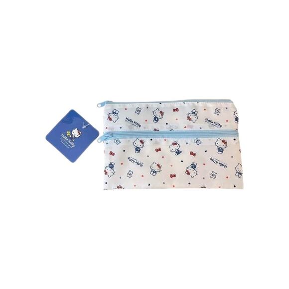 Sanrio Hello Kitty Two Zip Pouch Zipper Pencil Case Cosmetic Makeup Bag Kawaii - Picture 1 of 1